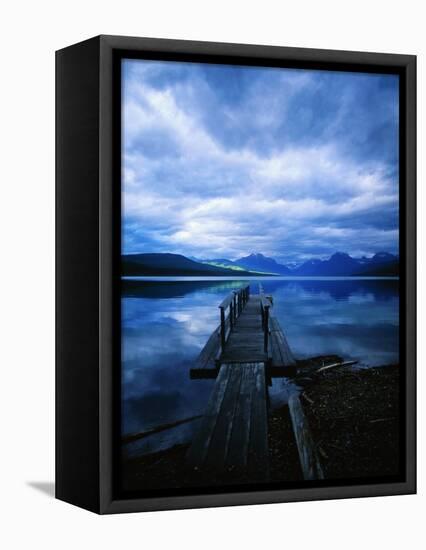 Pier at Lake McDonald Under Clouds-Aaron Horowitz-Framed Stretched Canvas