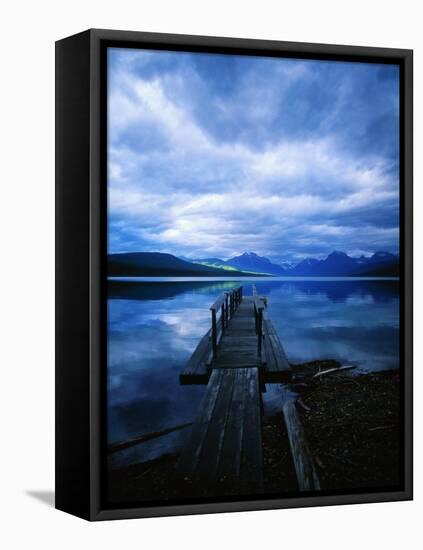 Pier at Lake McDonald Under Clouds-Aaron Horowitz-Framed Stretched Canvas