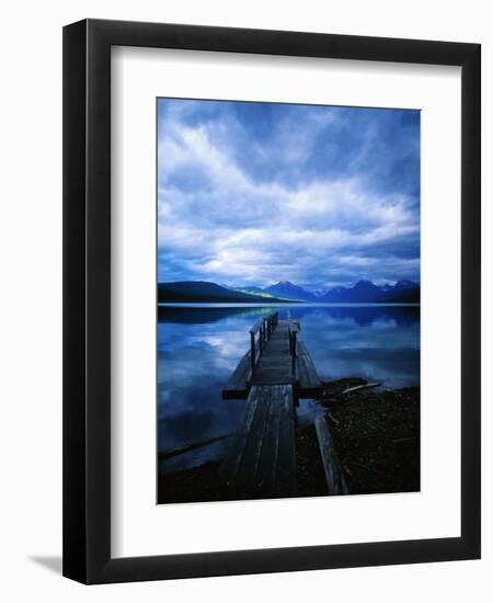 Pier at Lake McDonald Under Clouds-Aaron Horowitz-Framed Premium Photographic Print