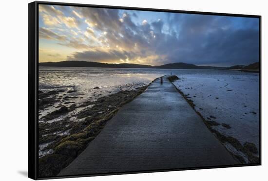 Pier at low tide at sunset, Rockcliffe, Dalbeattie, Dumfries and Galloway-Stuart Black-Framed Stretched Canvas