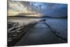 Pier at low tide at sunset, Rockcliffe, Dalbeattie, Dumfries and Galloway-Stuart Black-Stretched Canvas