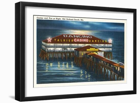 Pier at Night, Old Orchard Beach, Maine-null-Framed Art Print