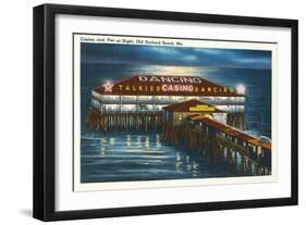 Pier at Night, Old Orchard Beach, Maine-null-Framed Art Print