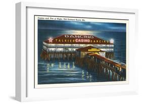 Pier at Night, Old Orchard Beach, Maine-null-Framed Art Print