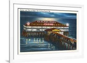 Pier at Night, Old Orchard Beach, Maine-null-Framed Premium Giclee Print