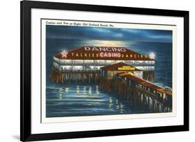 Pier at Night, Old Orchard Beach, Maine-null-Framed Premium Giclee Print