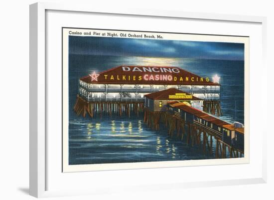 Pier at Night, Old Orchard Beach, Maine-null-Framed Art Print