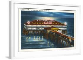 Pier at Night, Old Orchard Beach, Maine-null-Framed Art Print