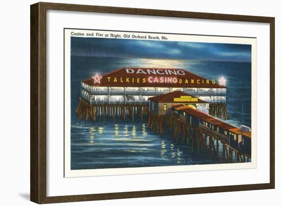 Pier at Night, Old Orchard Beach, Maine-null-Framed Art Print