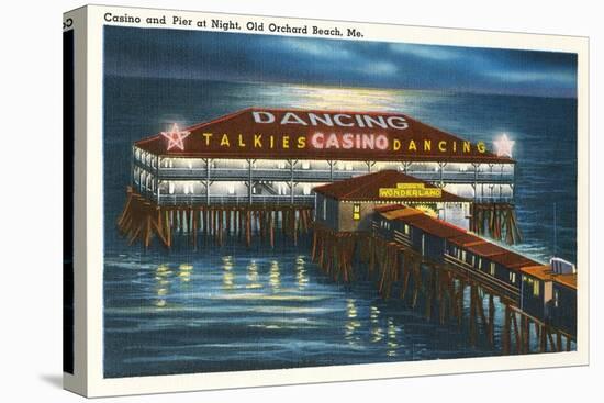 Pier at Night, Old Orchard Beach, Maine-null-Stretched Canvas