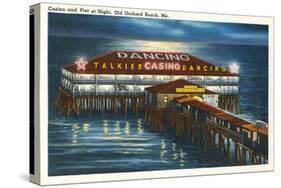 Pier at Night, Old Orchard Beach, Maine-null-Stretched Canvas