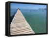 Pier at Platja D'Alcudia, Mallorca, Balearic Islands, Spain, Mediterranean, Europe-Hans Peter Merten-Framed Stretched Canvas