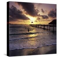 Pier at Sunrise, Plage De Santa Giulia, South East Corsica, Corsica, France, Mediterranean, Europe-Stuart Black-Stretched Canvas