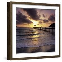 Pier at Sunrise, Plage De Santa Giulia, South East Corsica, Corsica, France, Mediterranean, Europe-Stuart Black-Framed Photographic Print