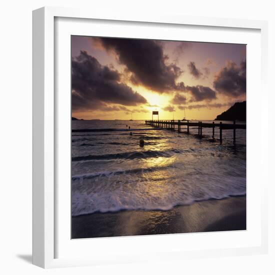 Pier at Sunrise, Plage De Santa Giulia, South East Corsica, Corsica, France, Mediterranean, Europe-Stuart Black-Framed Photographic Print