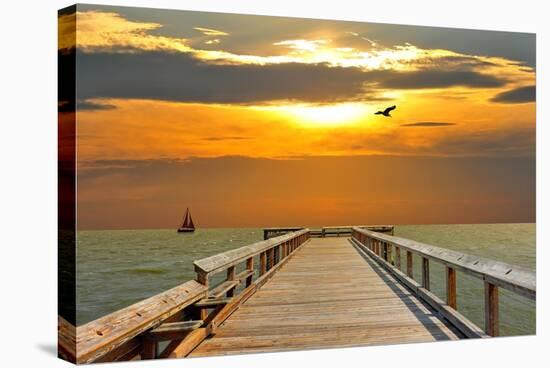 Pier at Sunset-Lantern Press-Stretched Canvas