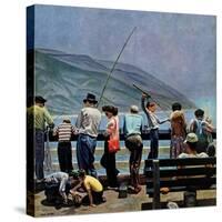 "Pier Fishing," August 13, 1949-John Falter-Stretched Canvas