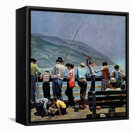 "Pier Fishing," August 13, 1949-John Falter-Framed Stretched Canvas