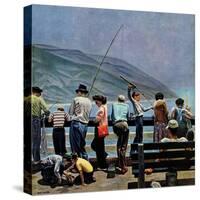 "Pier Fishing," August 13, 1949-John Falter-Stretched Canvas