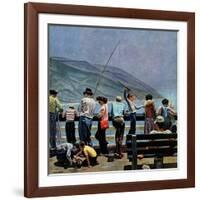 "Pier Fishing," August 13, 1949-John Falter-Framed Giclee Print