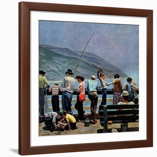 "Pier Fishing," August 13, 1949-John Falter-Framed Giclee Print