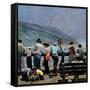 "Pier Fishing," August 13, 1949-John Falter-Framed Stretched Canvas