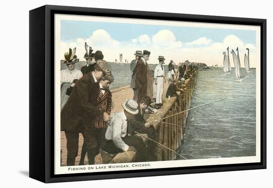 Pier Fishing on Lake Michigan. Chicago, Illinois-null-Framed Stretched Canvas