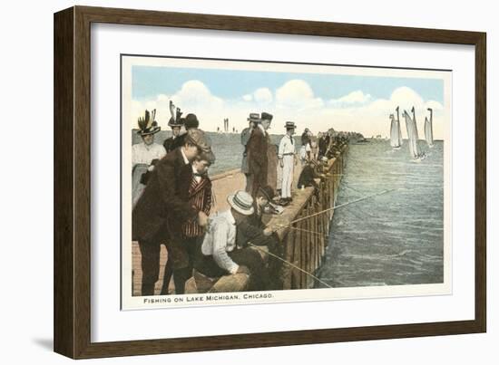 Pier Fishing on Lake Michigan. Chicago, Illinois-null-Framed Art Print