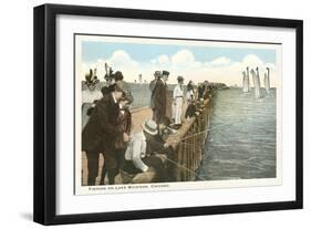 Pier Fishing on Lake Michigan. Chicago, Illinois-null-Framed Art Print