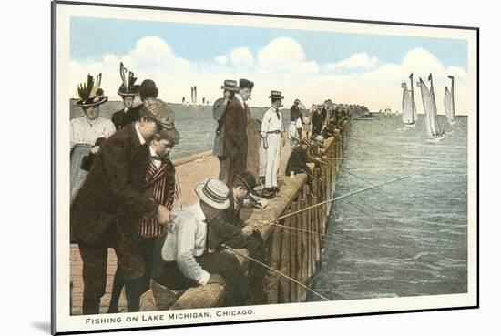 Pier Fishing on Lake Michigan. Chicago, Illinois-null-Mounted Art Print
