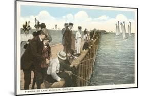 Pier Fishing on Lake Michigan. Chicago, Illinois-null-Mounted Art Print