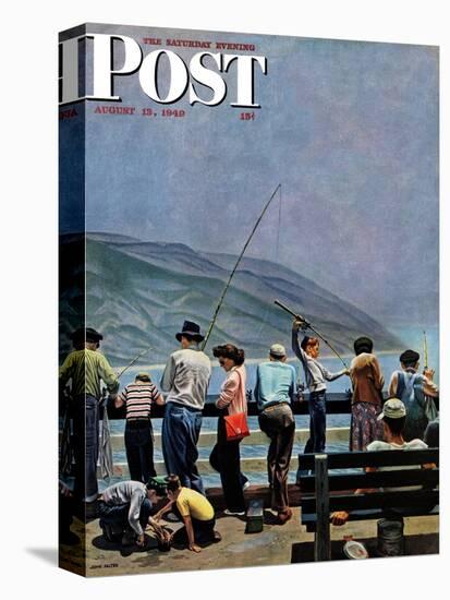 "Pier Fishing," Saturday Evening Post Cover, August 13, 1949-John Falter-Stretched Canvas