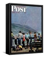 "Pier Fishing," Saturday Evening Post Cover, August 13, 1949-John Falter-Framed Stretched Canvas
