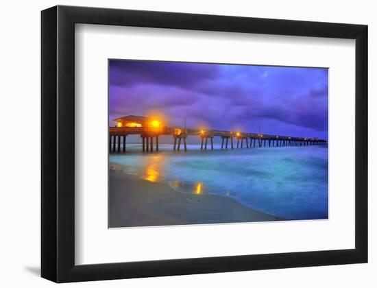 Pier on Dania Beach at Night, Florida, USA-null-Framed Art Print