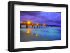 Pier on Dania Beach at Night, Florida, USA-null-Framed Art Print