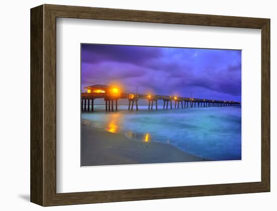 Pier on Dania Beach at Night, Florida, USA-null-Framed Art Print