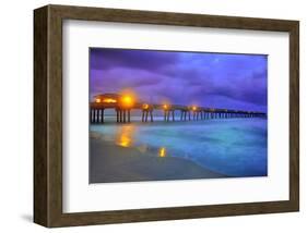 Pier on Dania Beach at Night, Florida, USA-null-Framed Art Print