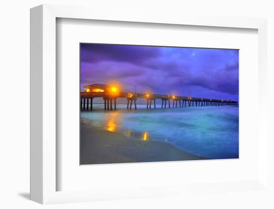 Pier on Dania Beach at Night, Florida, USA-null-Framed Art Print