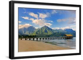 Pier on Hanalei Beach, Island of Kauai, Hawaii, USA-null-Framed Premium Giclee Print