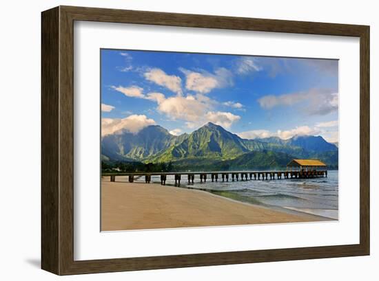 Pier on Hanalei Beach, Island of Kauai, Hawaii, USA-null-Framed Art Print