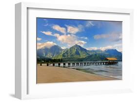 Pier on Hanalei Beach, Island of Kauai, Hawaii, USA-null-Framed Art Print