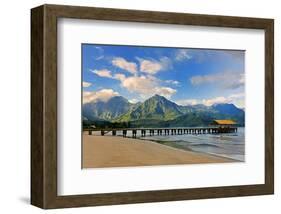 Pier on Hanalei Beach, Island of Kauai, Hawaii, USA-null-Framed Art Print