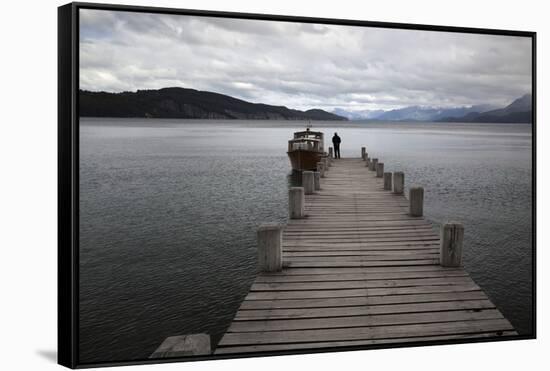 Pier on Lake Nahuel Huapi, Villa La Angostura, Nahuel Huapi National Park, The Lake District, Argen-Stuart Black-Framed Stretched Canvas