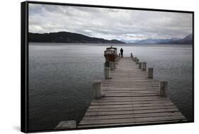 Pier on Lake Nahuel Huapi, Villa La Angostura, Nahuel Huapi National Park, The Lake District, Argen-Stuart Black-Framed Stretched Canvas