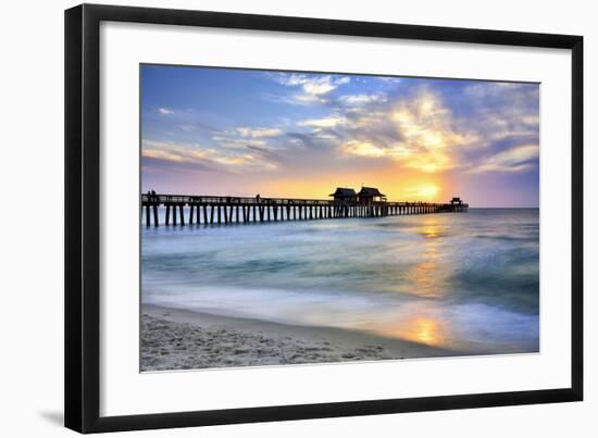 Pier on the Beach of Naples on the Gulf Coast, Florida, USA-null-Framed Premium Giclee Print