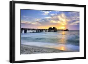 Pier on the Beach of Naples on the Gulf Coast, Florida, USA-null-Framed Premium Giclee Print