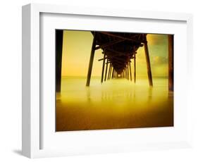 Pier over Golden Sand and Water-Jan Lakey-Framed Photographic Print