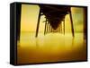 Pier over Golden Sand and Water-Jan Lakey-Framed Stretched Canvas