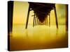 Pier over Golden Sand and Water-Jan Lakey-Stretched Canvas