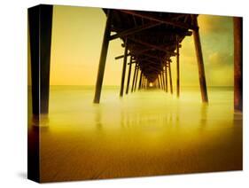 Pier over Golden Sand and Water-Jan Lakey-Stretched Canvas